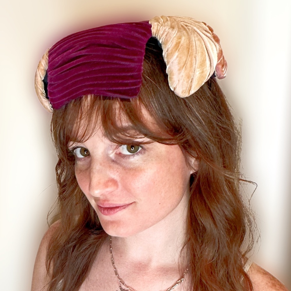 Vintage Maroon and Pink Velvet Fascinator 1950’s